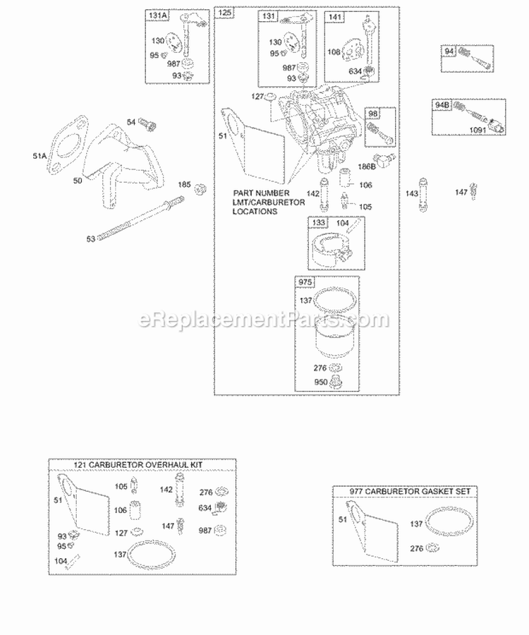 Carburetor Group Diagram and Parts List for 197412-1124-E2  Briggs and Stratton Engine